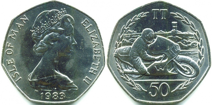 (1983) Монета Остров Мэн 1983 год 50 пенсов &quot;Мотогонки ТТ&quot;  Медь-Никель  UNC